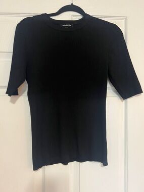 Cable & Gauge Black Ribbed Short Sleeve Crew Top
